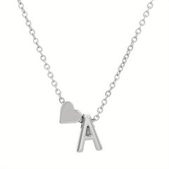 Silver Love 26 Letter Necklace With Heart Pendant Clavicle Chain