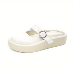 Women's Summer Sandals Closed Toe Slip On Beach Slippers Round Buckle