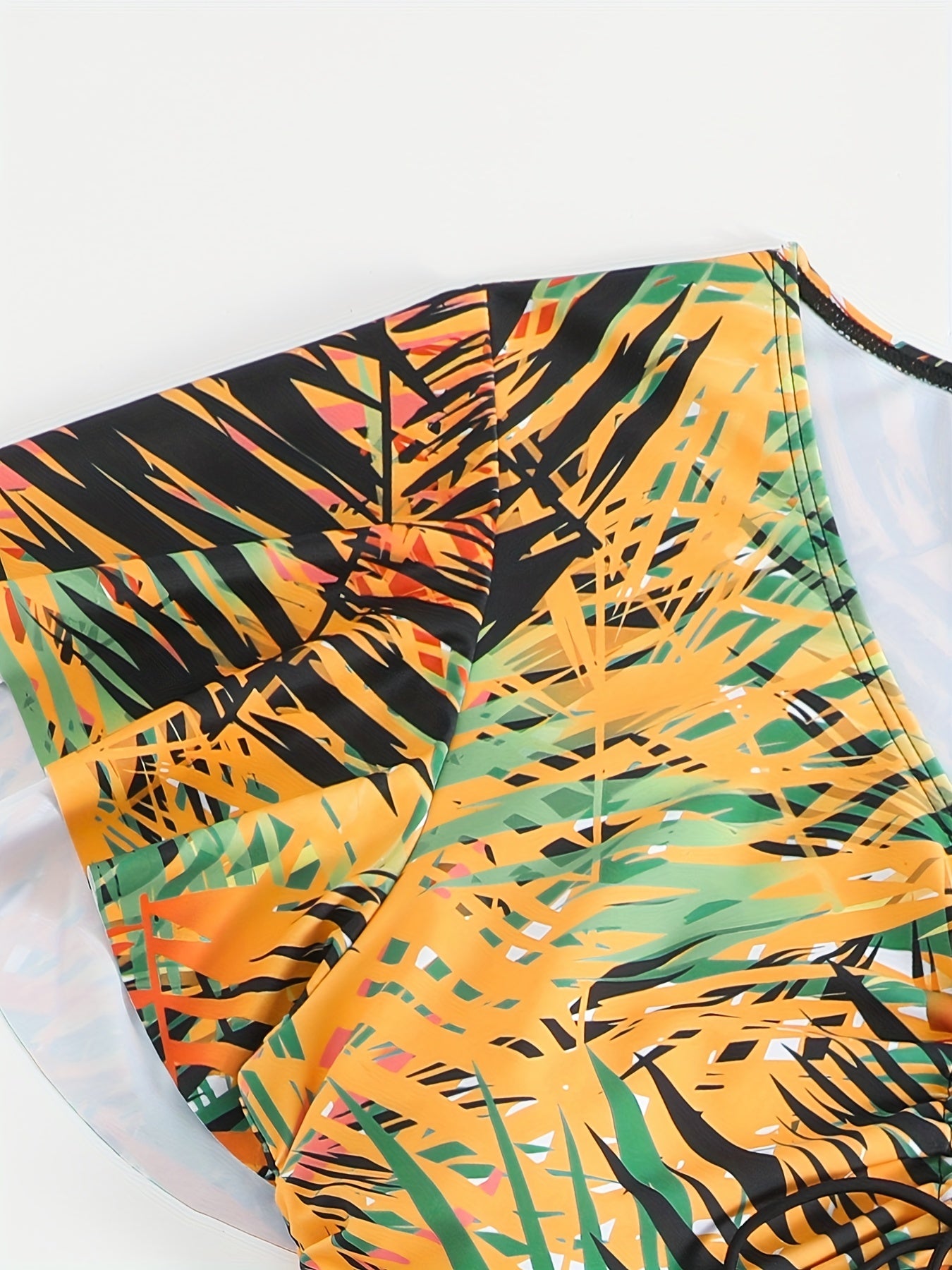  Vacay Tankini Set Women's Plus Tropical Print Short Sleeve V Neck Draw