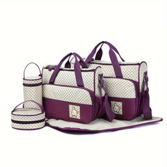 5pcs Polka Dot Mommy Bag Set Stylish & Spacious Crossbody Diaper Bag