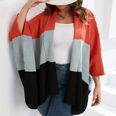  Colorblock Bell Sleeve Sweater Cardigan Women's Plus Casual Sweater