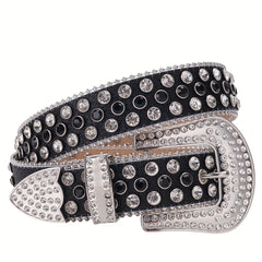 Men's Rhinestone Western Belt Rivet PU Leather Strap