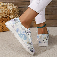 Women's Tie Dye Canvas Slip-On Loafers Casual Walking Shoes