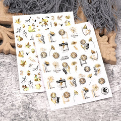Golden Maple Leaves Butterfly Nail Stickers 3D Adhesive Art Supplies