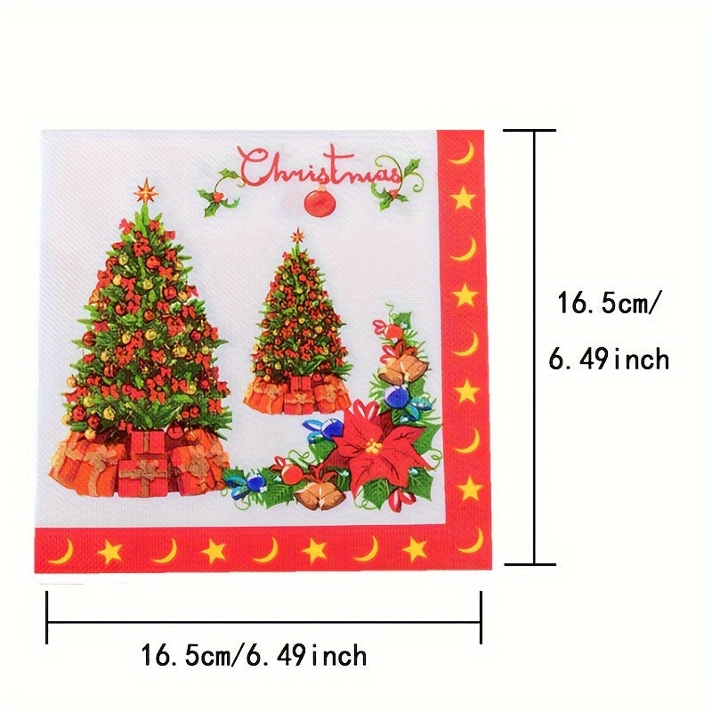 Merry Christmas Tree Print Napkins 20pcs Red Party Tableware for Xmas Party