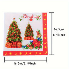 Merry Christmas Tree Print Napkins 20pcs Red Party Tableware for Xmas Party
