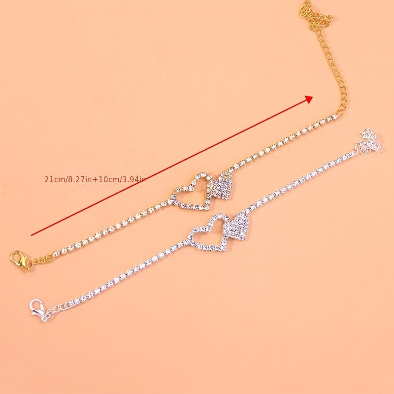 Summer Rhinestone Heart Anklet Adjustable Ankle Bracelet