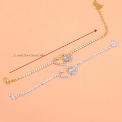 Summer Rhinestone Heart Anklet Adjustable Ankle Bracelet