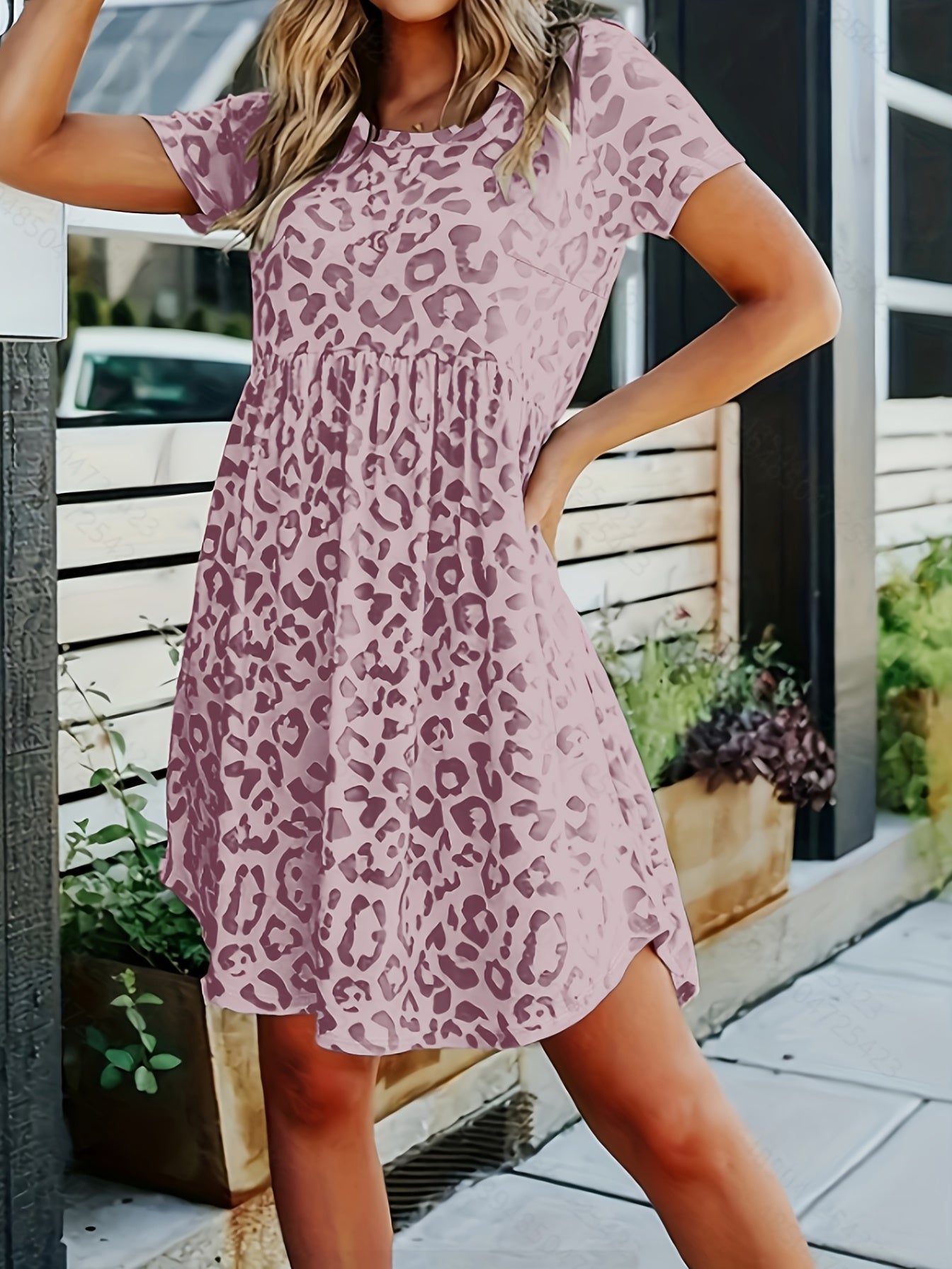  Leopard Print Stretch Dress