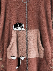 Cartoon Pattern Teddy Coat Zip Up Hooded Outerwear
