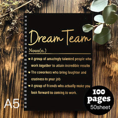 Inspirational Spiral Notebook DREAM TEAM Motivational with Golden Text 100 Pages