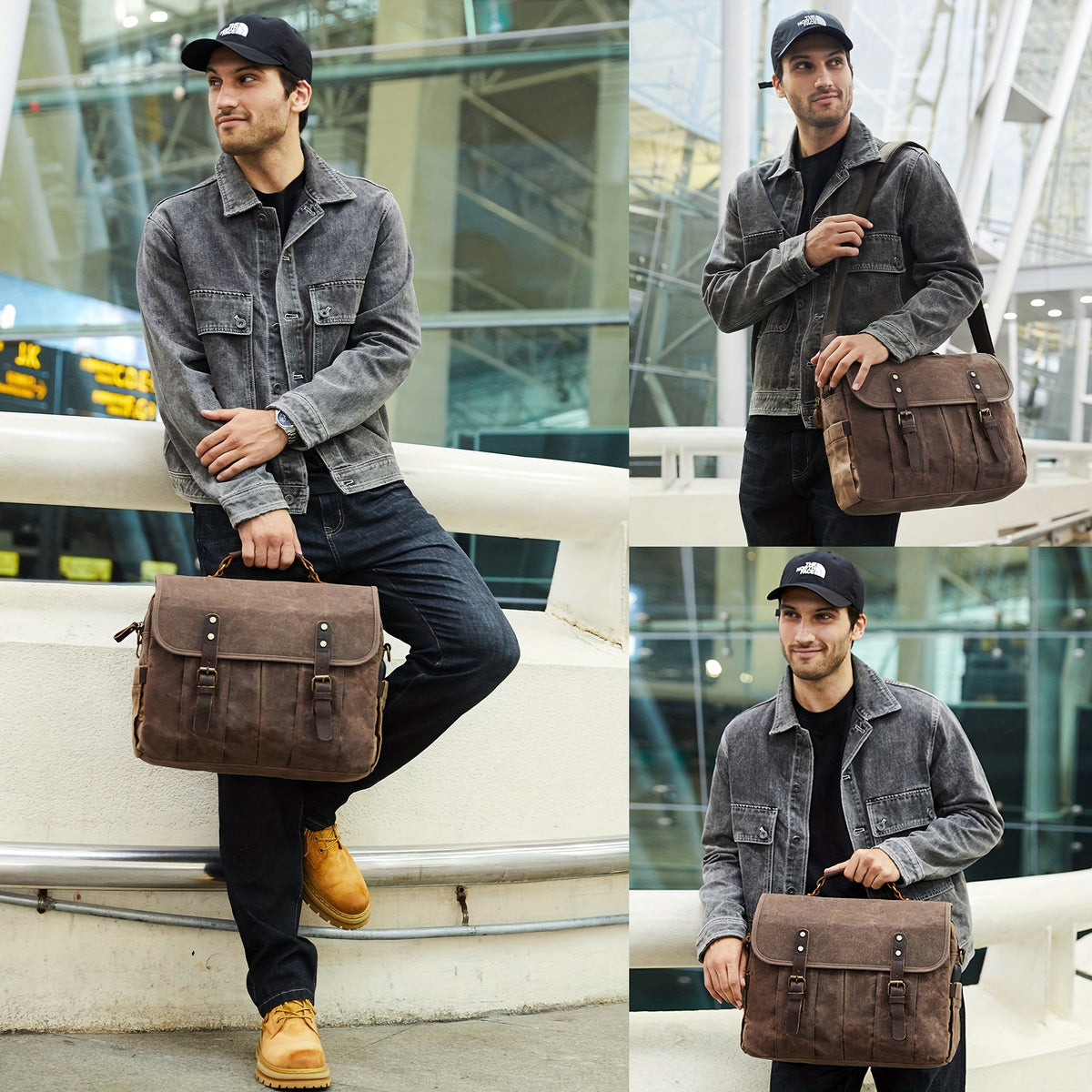 Men's Messenger Bag Retro Waterproof 15.6" Laptop Briefcase
