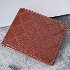 Men's Leather Short Wallet with Money Clip Argyle Pattern