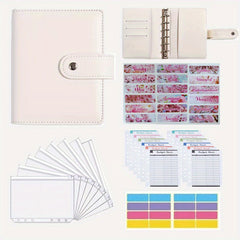 Stylish A7 PU Leather Budget Binder with Cash Envelopes Stickers