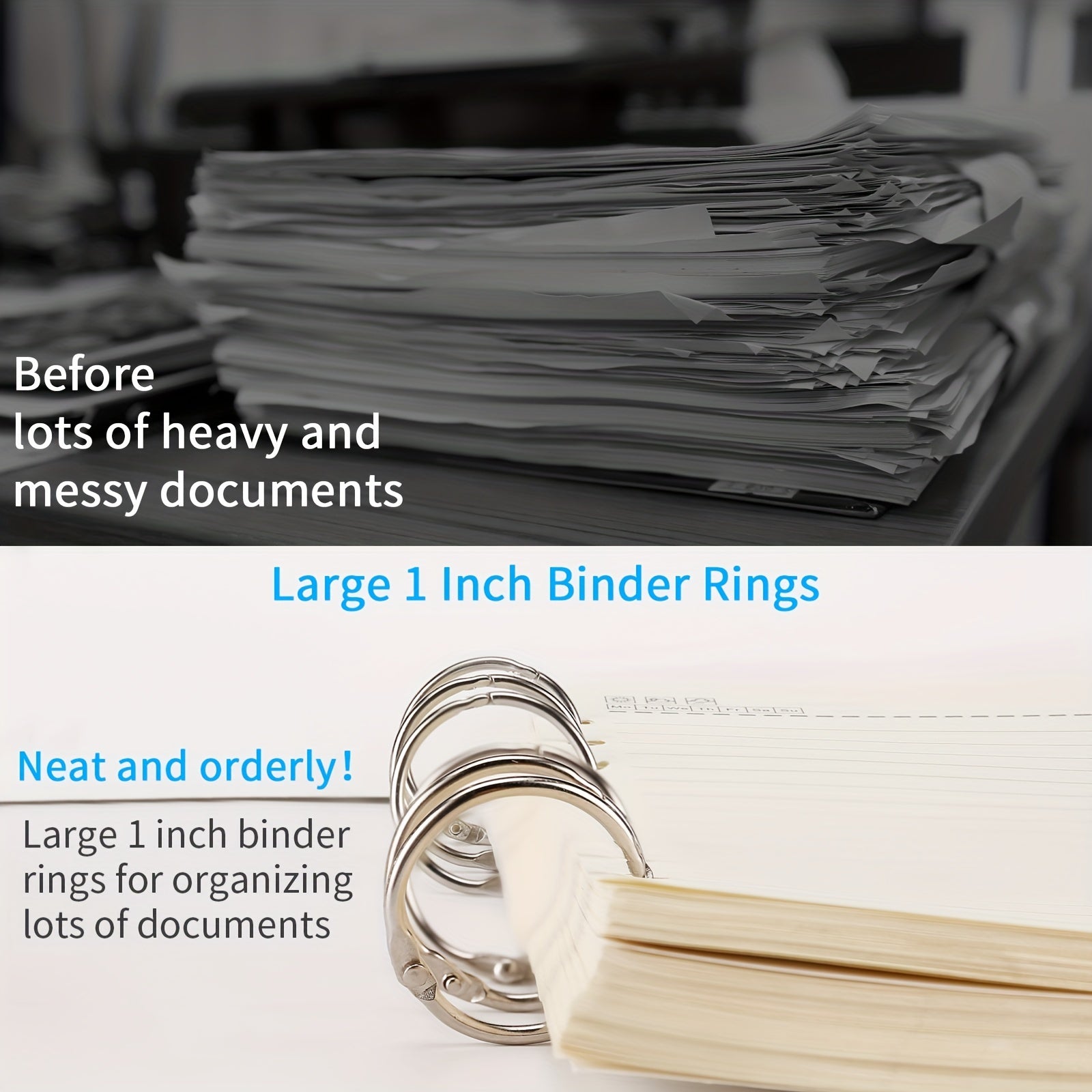 50 Packs 2.54 cm Nickel Plated Steel Binder Rings for School, Home