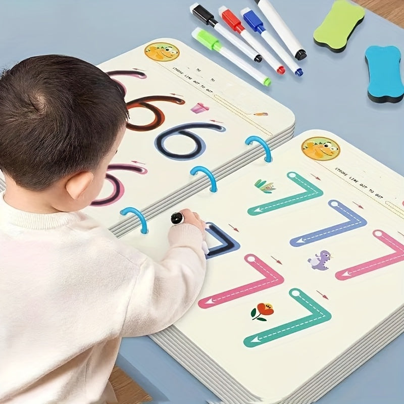 Educational Drawing Magic Practice Book for Ages 3-8 with Erasable Pens