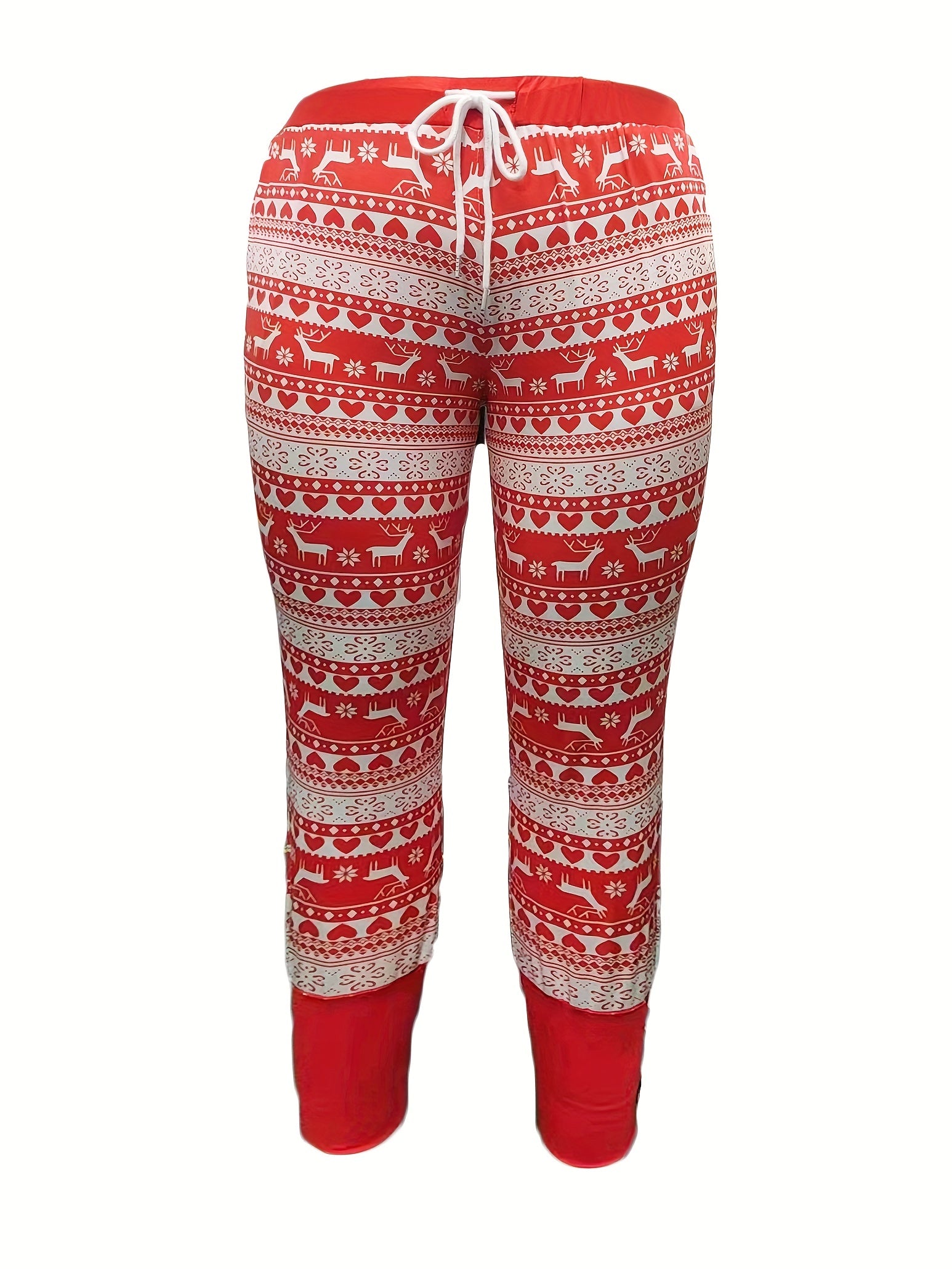  Christmas Pants Elastic Drawstring High Rise Skinny Trousers