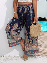  Boho Pants Women's Plus Paisley Print High Waisted Wide Leg Trousers