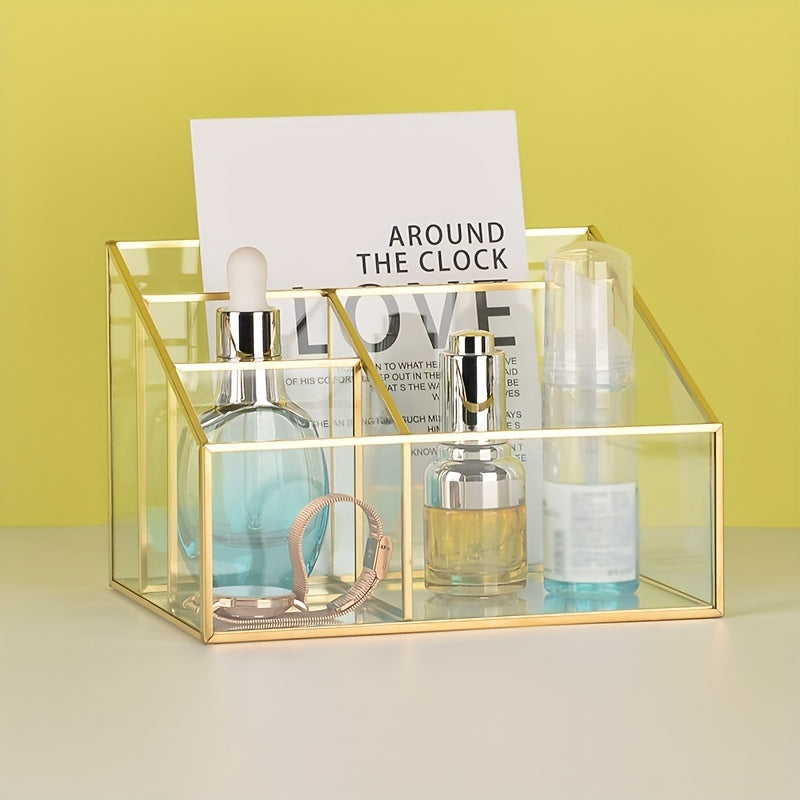 1pc Glass Storage Box Grid Cosmetic Storage Rack