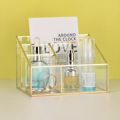 1pc Glass Storage Box Grid Cosmetic Storage Rack