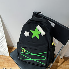 Y2K Star Patch Decor Backpack Skeleton Decor Schoolbag