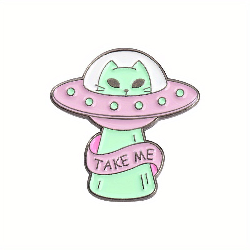 Escape Alien Cat Enamel Pins Funny Bag Brooch Lapel Badge Cartoon