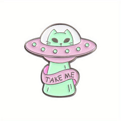 Escape Alien Cat Enamel Pins Funny Bag Brooch Lapel Badge Cartoon