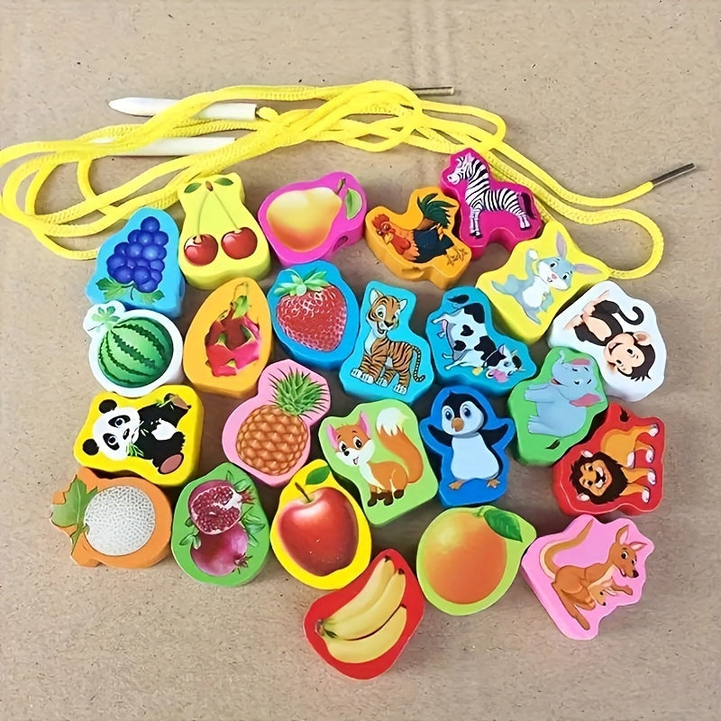 24pcs Fruit Number Animal Beaded Strings Educational Toys