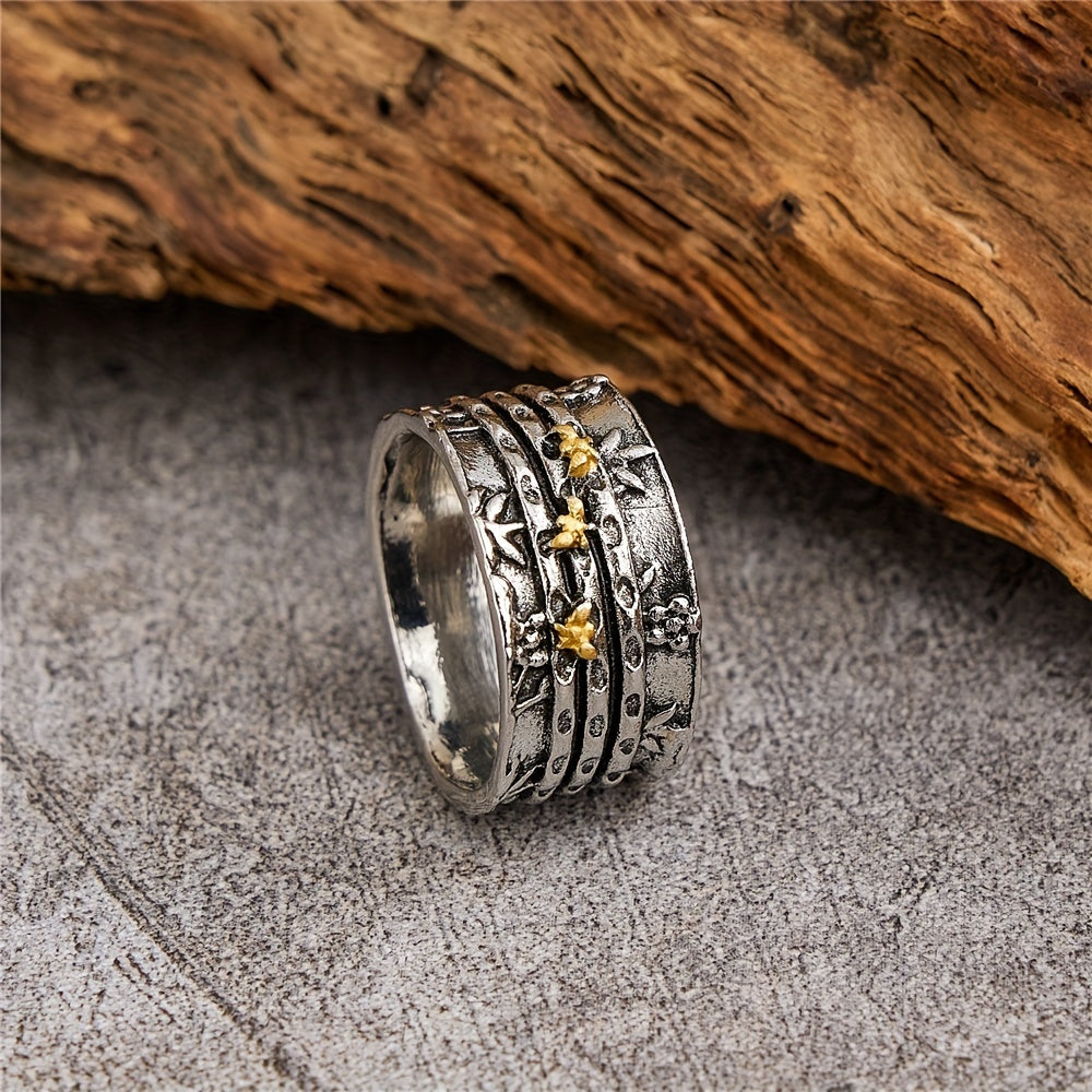 Vintage Bee Flower Two Tone Ring Women Personality Party Ring Jewelry