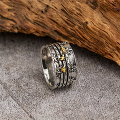 Vintage Bee Flower Two Tone Ring Women Personality Party Ring Jewelry
