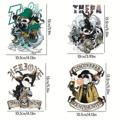 4pcs Handsome Panda Iron Stickers for DIY Outfit Decoration