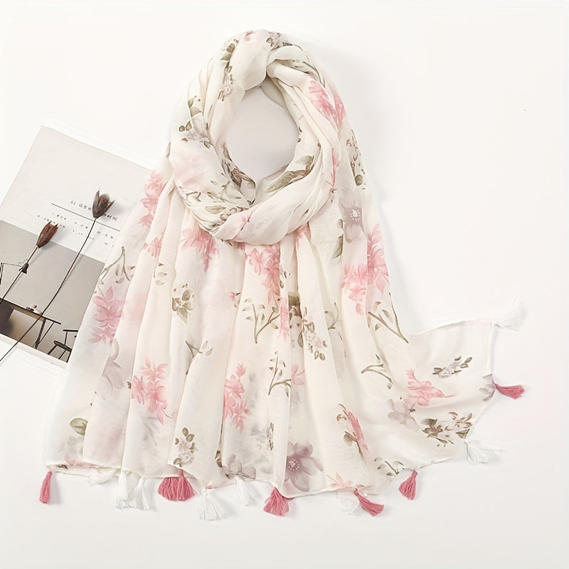 Flower Print Tassel Scarf Casual Shawl Women Head Wrap