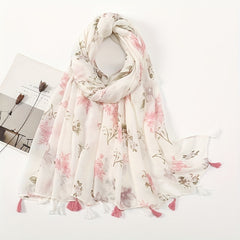 Flower Print Tassel Scarf Casual Shawl Women Head Wrap