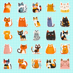 50 Pack Cartoon Cat Stickers Self Adhesive Reusable Japanese Ins
