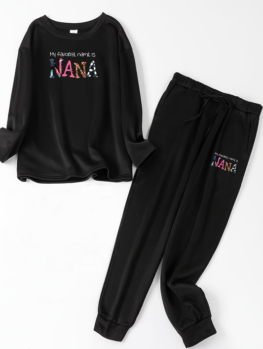  Slogan Print Top & Joggers Pajamas Set