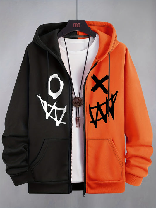 Men's Cartoon Pattern Hoodie Jacket with Zipper