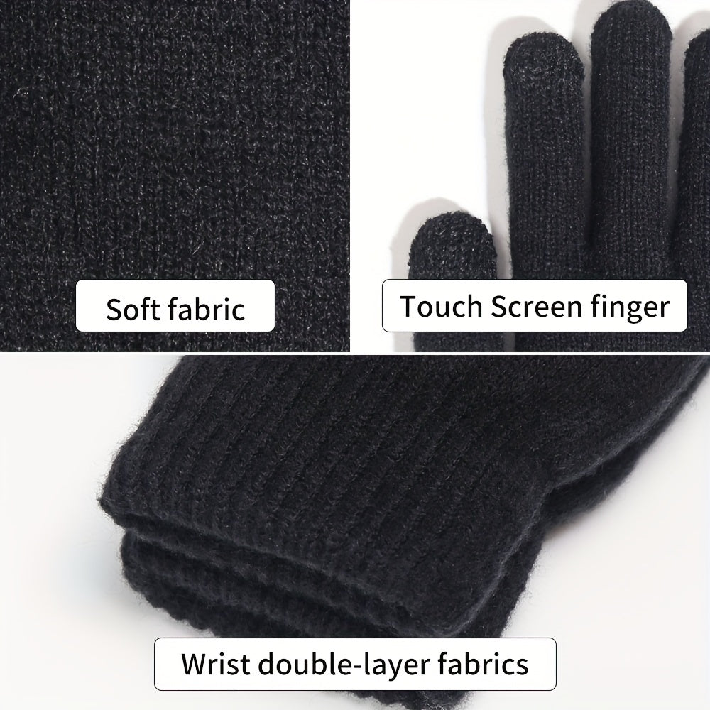 Double Layered Plush Knitted Touch Screen Gloves for Parties & Activities