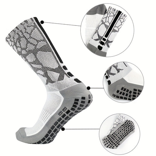Silicone Mid Calf Athletic Socks Anti-Slip Sweat Absorbing Breathable
