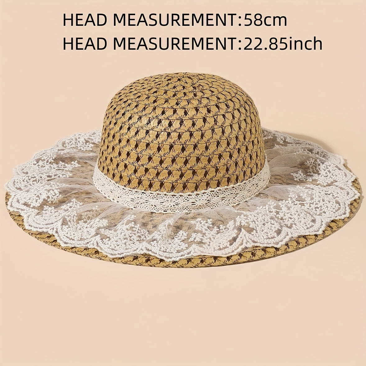 Women's Sunshade Straw Hat with Lace Bow Decor