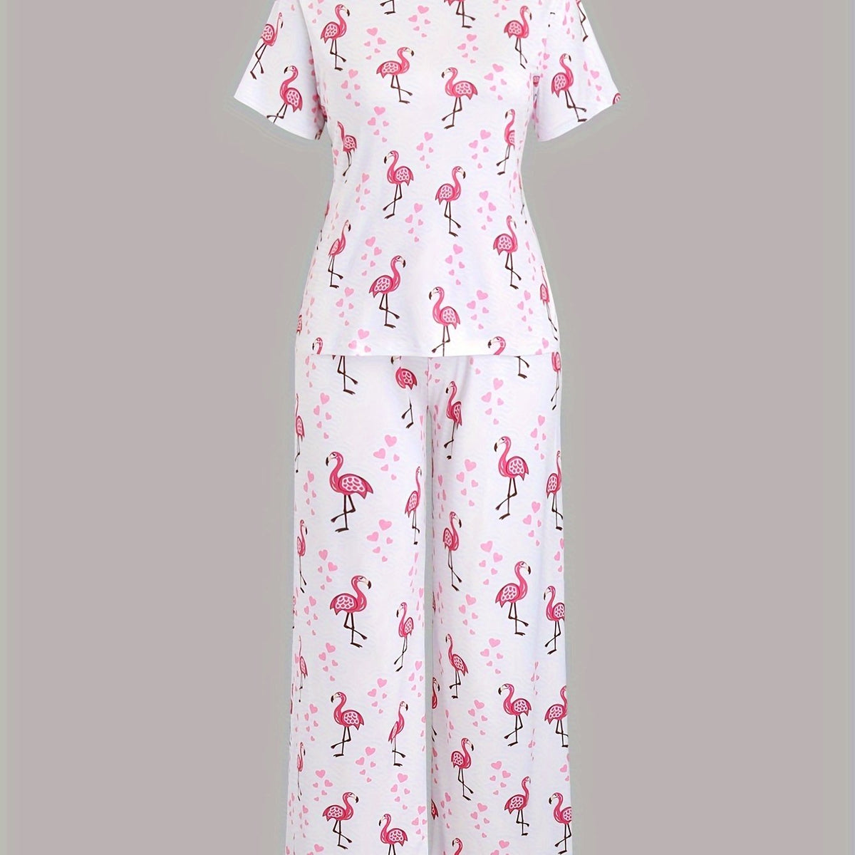  Heart & Flamingo Print Pajama Set