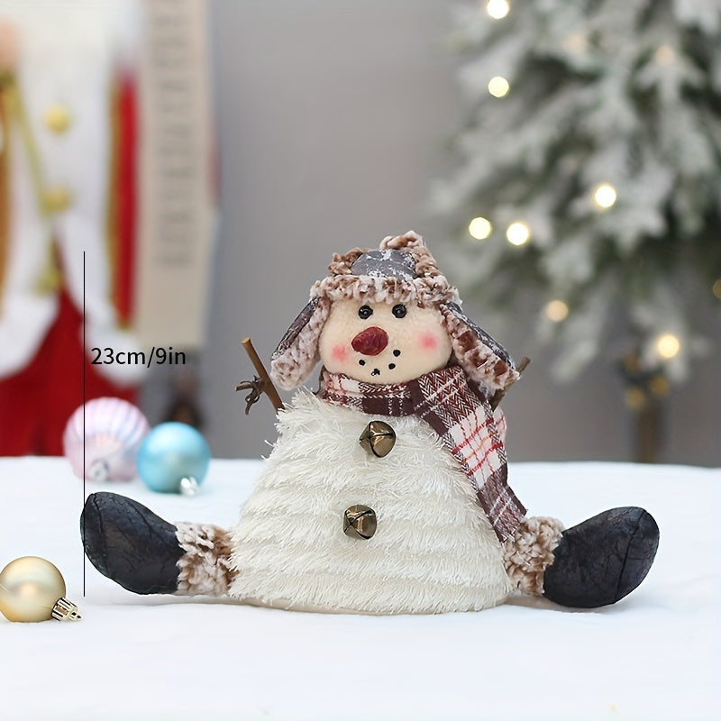 Sitting Snowman Decorative Doll with Pointed Hat for Christmas Tree