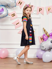 Girls Ruffles Butterfly Embroidery Rainbow Cotton Dress
