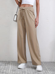 Drawstring Waist Straight Leg Pants High Waist Casual