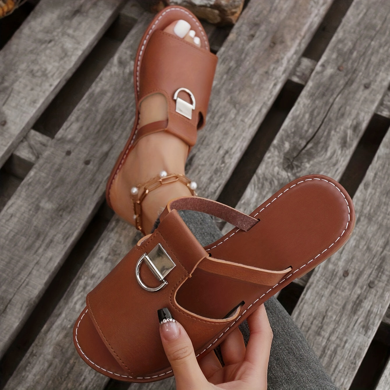 Women's Flat Slide Sandals Open Toe Non Slip Outdoor Beach Slides