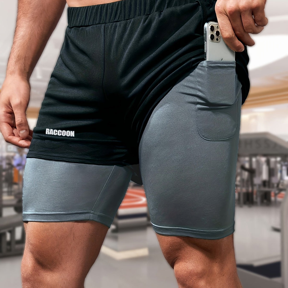 Men's Casual Sports 2 in 1 Shorts RACCOON Pattern Running Shorts