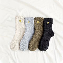 8 Pairs Heart Embroidery Fuzzy Socks Women's Stockings