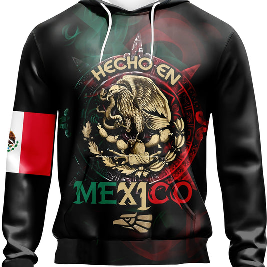 MEXICO Eagle Snake Print Hoodies Mens Comfy Loose Hooded Pullover
