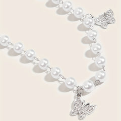 Butterfly Pendant Waist Chain Layered Pearl Tassel Metal Belt Dress Girdle