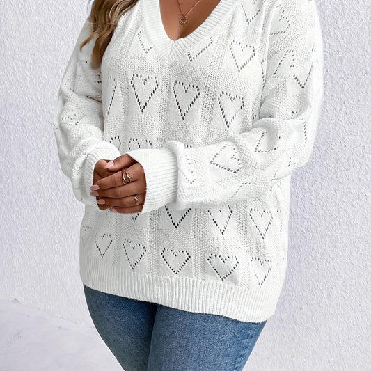  Heart Pattern V Neck Knitted Pullover Jumper