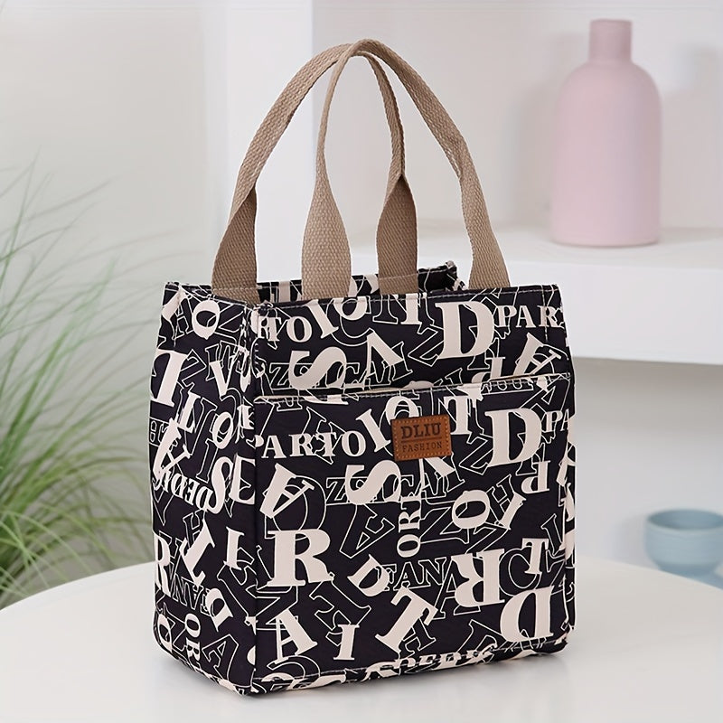 Retro Commuter Tote Handbag Sturdy Nylon Zipper Closure Fabric Lining Printed